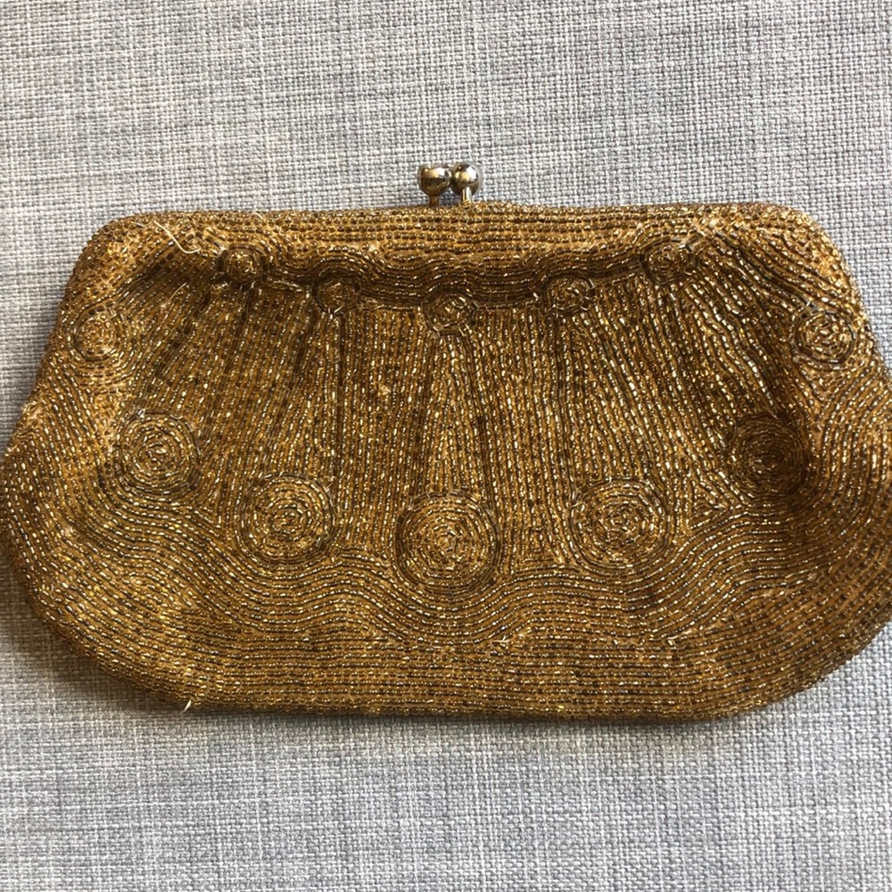 Vintage Gold Beaded Clutch